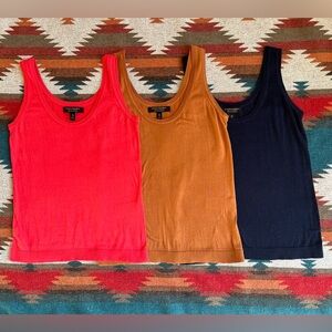 3 Banana Republic Organic Cotton Tank Tops - Red, Camel, Navy. Women’s XS.